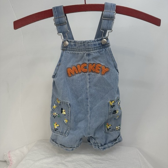 Disney Other - Disney Overalls Baby Toddler  18M Blue Denim Mickey Donald Pluto Shortalls‎